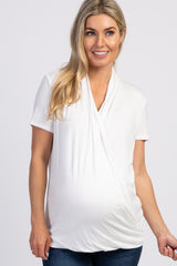 PinkBlush Ivory Pleated Wrap Accent Maternity/Nursing Top