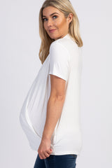 PinkBlush Ivory Pleated Wrap Accent Maternity/Nursing Top