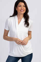 PinkBlush Ivory Pleated Wrap Accent Maternity/Nursing Top