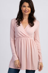 PinkBlush Light Pink Long Sleeve Wrap Front Nursing Top