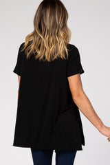 PinkBlush Black Pocket Front Layered Slit Side Top