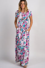 PinkBlush Light Pink Floral Short Sleeve Maxi Dress