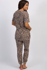 PinkBlush Camel Leopard Pocket Front Maternity Pajama Set