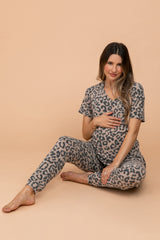 PinkBlush Camel Leopard Pocket Front Maternity Pajama Set