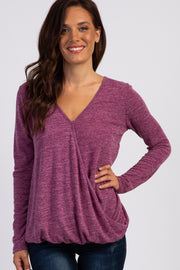 Burgundy Two-Tone Long Sleeve Wrap Top