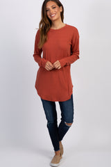 Rust Long Sleeve Ribbed Top