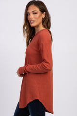 Rust Long Sleeve Ribbed Top