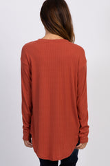 Rust Long Sleeve Ribbed Top