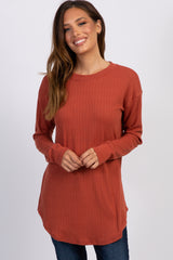 Rust Long Sleeve Ribbed Top