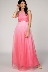 Pink Tulle Ombre Mesh Evening Gown