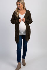 Olive Cable Knit Maternity Cardigan