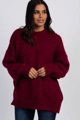 Burgundy Balloon Sleeve Maternity Sweater