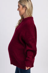 Burgundy Balloon Sleeve Maternity Sweater