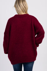 Burgundy Balloon Sleeve Maternity Sweater