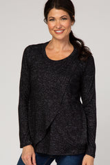 PinkBlush Black Heathered Long Sleeve Wrap Maternity Nursing Top