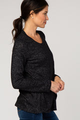 PinkBlush Black Heathered Long Sleeve Wrap Nursing Top