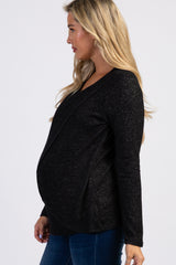 PinkBlush Black Heathered Long Sleeve Wrap Maternity Nursing Top