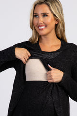 PinkBlush Black Heathered Long Sleeve Wrap Maternity Nursing Top