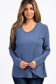 PinkBlush Blue Heathered Long Sleeve Wrap Nursing Top