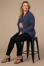 PinkBlush Navy Blue Draped Wrap Plus Maternity Nursing Top