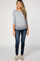 PinkBlush Heather Grey Basic Ruched Fitted Maternity Top