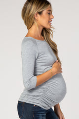 PinkBlush Heather Grey Basic Ruched Fitted Maternity Top