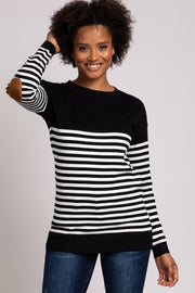 PinkBlush Black Striped Elbow Patch Knit Sweater