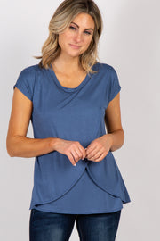 PinkBlush Blue Layered Wrap Front Nursing Top