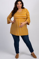 PinkBlush Mustard Striped Peplum Ruffle Plus Maternity Top