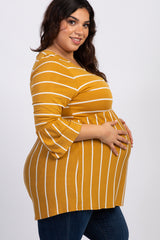 PinkBlush Mustard Striped Peplum Ruffle Plus Maternity Top