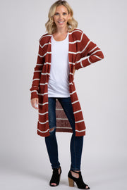 Rust Striped Knit Long Cardigan