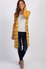 Mustard Striped Knit Long Maternity Cardigan