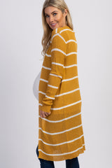 Mustard Striped Knit Long Maternity Cardigan