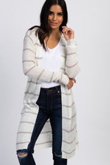 Heather Grey Striped Knit Long Cardigan