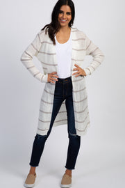 Heather Grey Striped Knit Long Cardigan