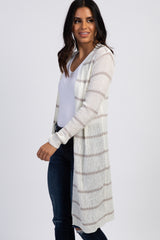 Heather Grey Striped Knit Long Cardigan