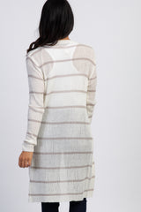 Heather Grey Striped Knit Long Cardigan