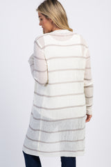 Heather Grey Striped Knit Long Maternity Cardigan