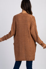 Camel Knit Long Sleeve Maternity Cardigan