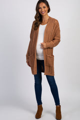 Camel Knit Long Sleeve Maternity Cardigan