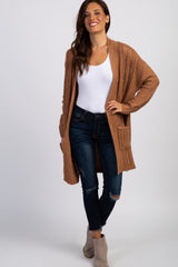 Camel Knit Long Sleeve Maternity Cardigan