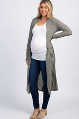 Olive Ribbed Maternity Duster Cardigan