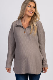 Mocha Half Zipper Knit Maternity Sweater