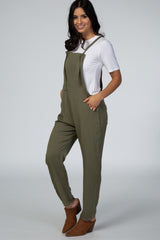 Olive Front Tie Overalls