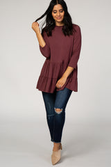 Burgundy Tiered Mock Neck Top