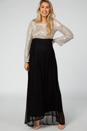 PinkBlush Gold Sequin Bodice Tulle Maternity Maxi Dress