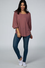 Mauve Waffle Knit Cut Out Back Top