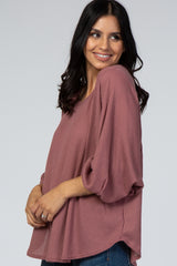 Mauve Waffle Knit Cut Out Back Top