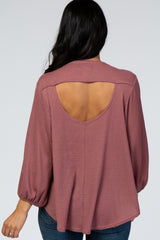 Mauve Waffle Knit Cut Out Back Top