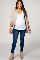 Beige Solid Ribbed Draped Maternity Cardigan